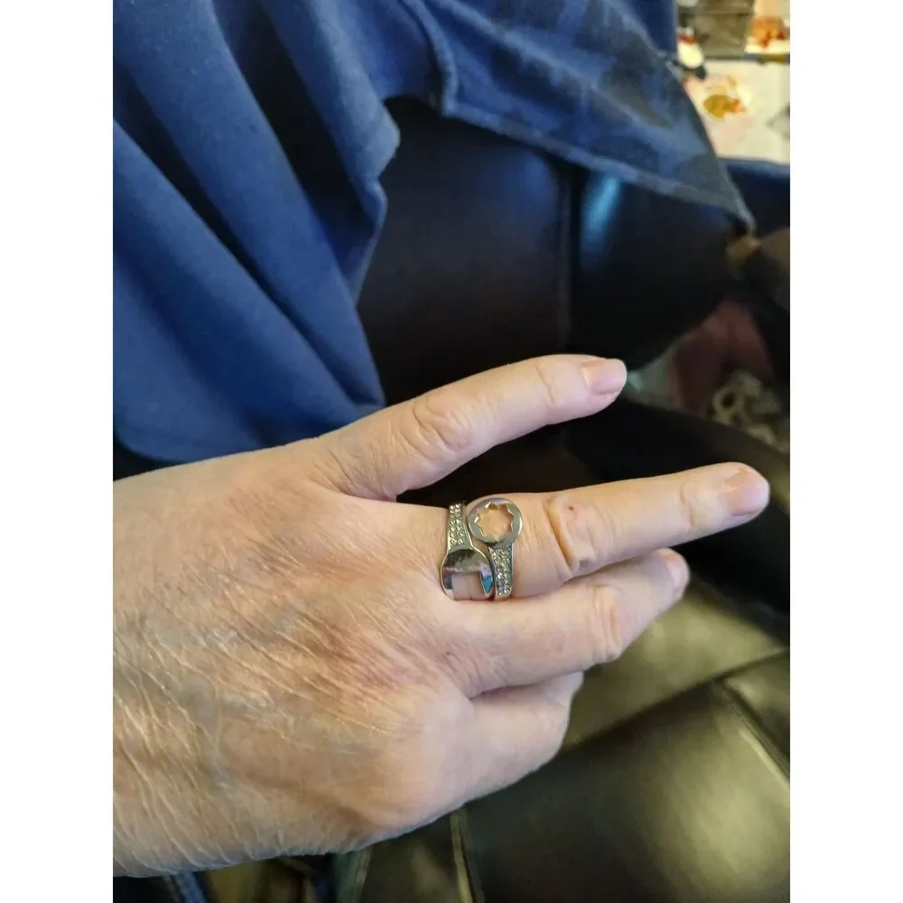 Stainless Steel Men's Crystal Wrench Ring